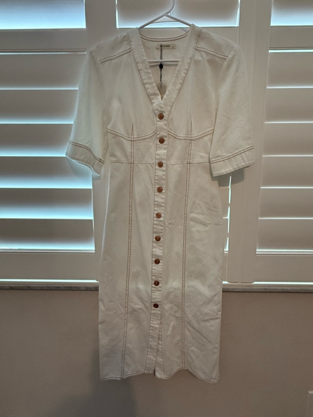Denim White Button-Front Midi Dress